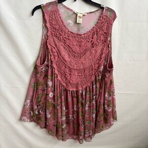 Indigo thread, Co. BoHo plus size Floral Lace Blouse in Pink. Size 2X. INV25/309